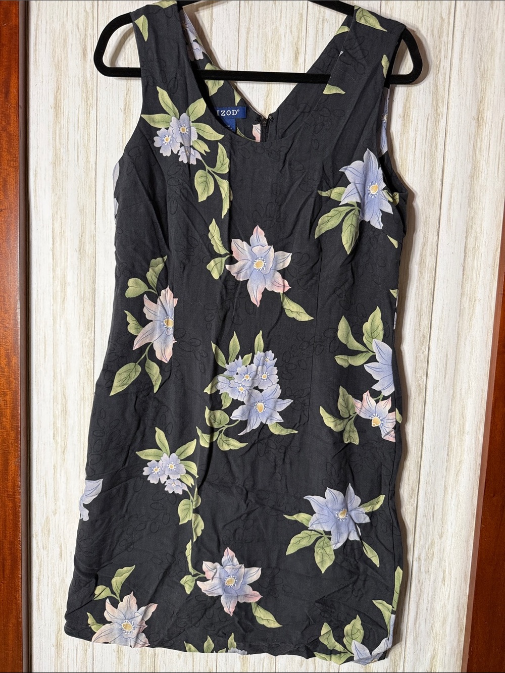 Izod Black Floral Sleeveless A-Line Dress with Pastel Blooms